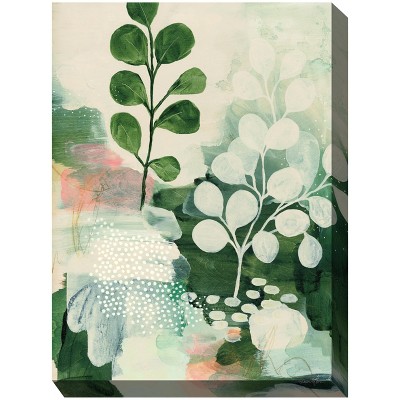 Cottage Garden West of The Wind Elemental Green, White, Pink 30 x 40 Inch Waterproof Gallery Wrapped Canvas, Outdoor Garden, Yard, Patio All Weather