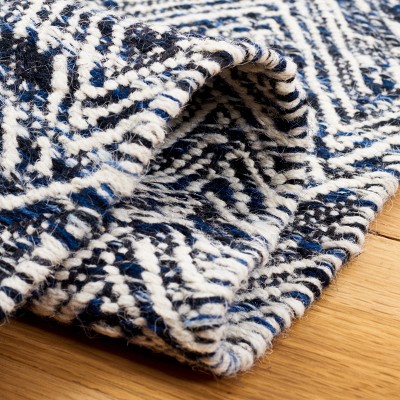 Navy and White Wool Chevron 4' x 6' Handmade Rug