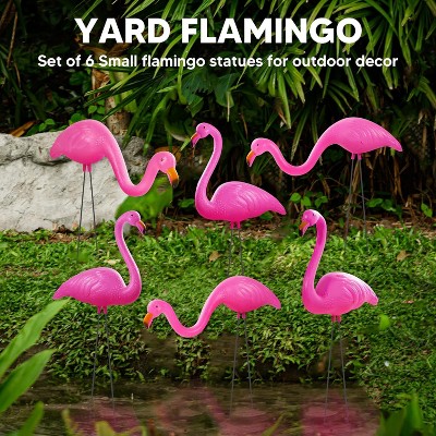 Syncfun Set Of 6 Small Pink Flamingo Yard Ornament Stakes, Mini Lawn ...