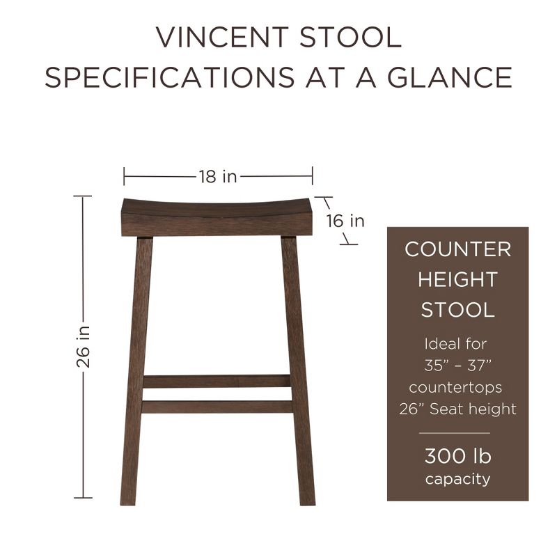 Maven Lane Vincent Backless Rectangular Saddle Kitchen Stool with Rustic Wood Top Seat, Set of 3, 6 of 8