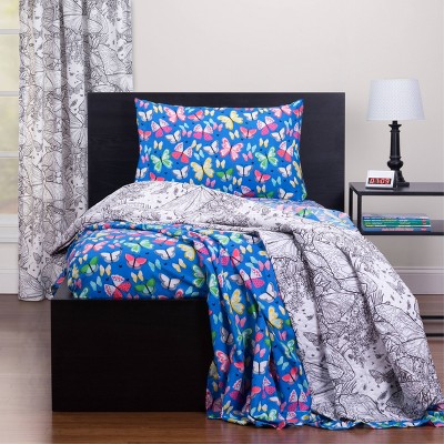 Twin Blue Butterfly Polyester Kids' Sheet Set