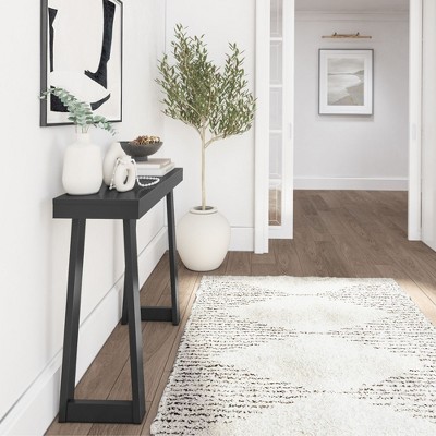 Black Solid Pine Wood Console Table with Storage Shelf, 36 Inch