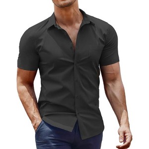 muscle dress shirts URRU Men's Slim Fit Stretch Short Sleeve Casual Button Down Shirts for Men Army Green S : Clothing, Shoes & Jewelry eliminating pulling COOFANDY Men's Muscle Fit Dress