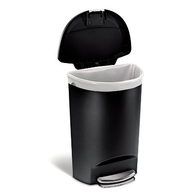 Black Plastic Semi-Round Step Trash Can with Steel Pedal