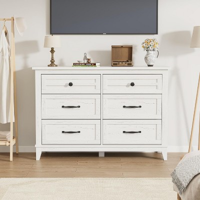 homfan 6 Dresser for Bedroom, 47.2" Wide Drawer Dresser with Storage Freestanding, Wooden Closet Storage Chest for Living Room, Bedroom