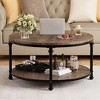 Round Coffee Table 34.25" Industrial Center Table with Storage Shelf 2-Tier Rustic Accent Center Table Wood Circle Coffee Table - 3 of 4