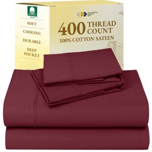 Cotton Sheets Set - Softest 400 Thread Count Bed Sheets, 100% Cotton Sateen, Cooling, Deep Pocket by California Design Den - 1 of 4