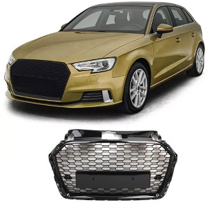 Front Bumper Grille Replacement, Center Bumper Grille, Honeycomb Grill Cover Compatible For A3 RS3 2016-2018: 8V3853651AA, 8V3853651AE, 8V3853651AC - 1 of 4