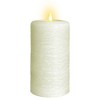 LumiPur 4"x8" Signature Natural Glow Flickering Flameless LED Wax Pillar Candle Linen White - 3 of 4