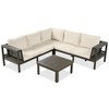 Merax 4-Piece Acacia Wood Outdoor Sofa Set with a Coffee Table and Adjustable Foot Pads - 3 of 4
