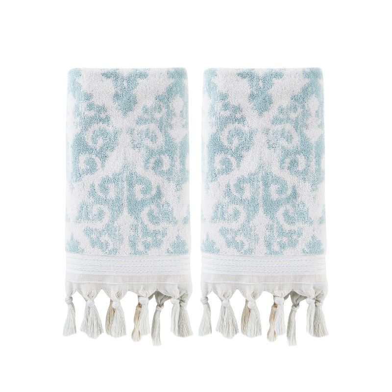 2pc Mirage Fringe Hand Towel Set Aqua - SKL Home, 1 of 5