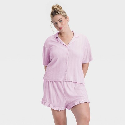 Women's Pointelle Notch Collar Shirt and Shorts Pajama Set - Wild Fable™