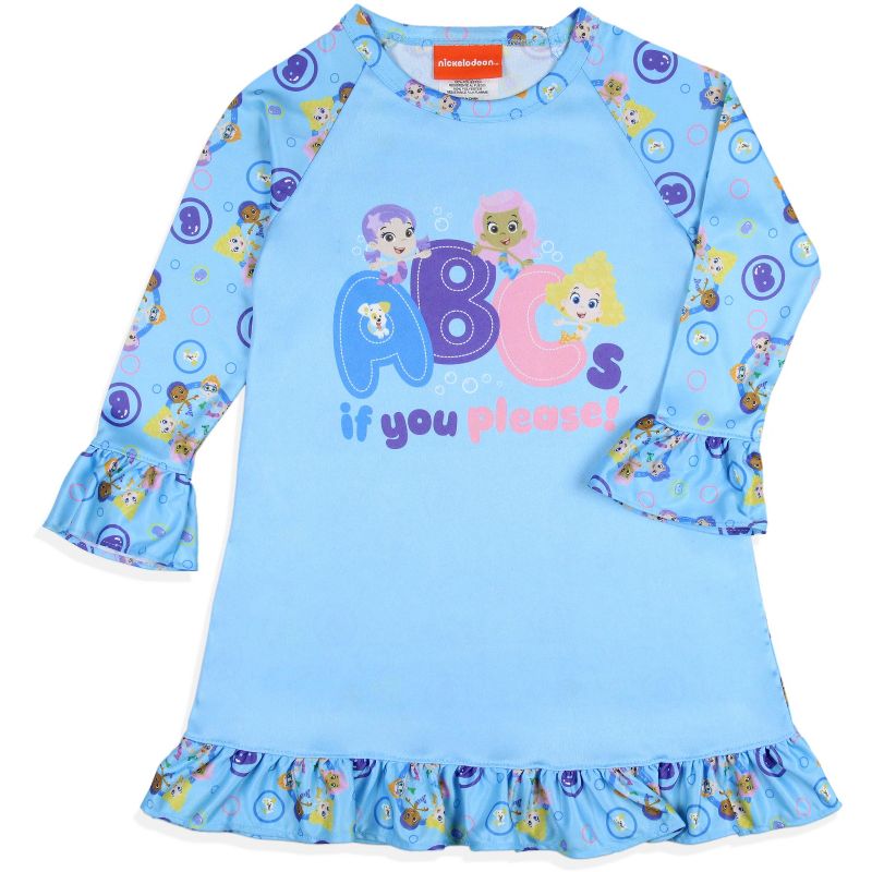 Nickelodeon Toddler Girls' Bubble Guppies ABCs Sleep Pajama Dress Nightgown Blue, 1 of 5