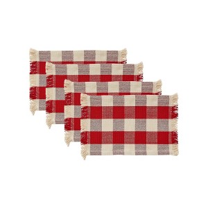 Design Imports Check Fringe Placemat Set/4, Garnet - 1 of 3