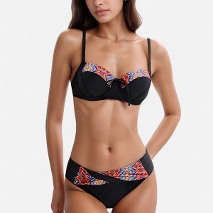 Anna-Kaci Swim Women's Padded Underwire Bikini Set Adjustable Strap Sweetheart Neckline Top and Crossover Waist Bottom - 1 of 4