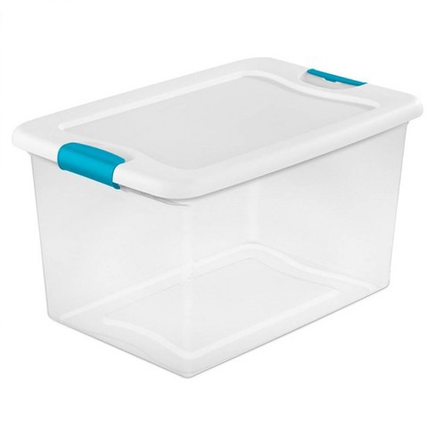 Sterilite 18 Gal Latch And Carry, Stackable Storage Bin With Latching Lid,  Plastic Tote Container To Organize Closets, Blue With Blue Lid, 12-pack :  Target