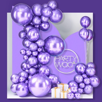 PartyWoo Balloons Metallic Purple Chrome 18 12 10 5 Inch 100 pcs