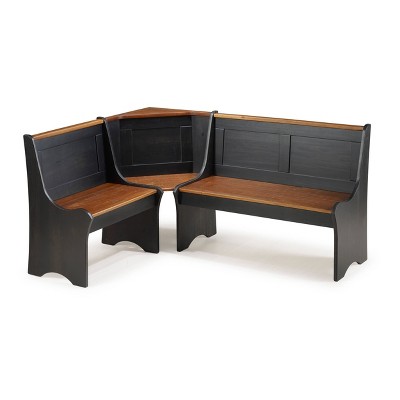 Parkside Antique Black and Pine Wood Corner Dining Nook Set