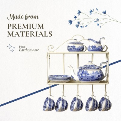 Hexagonal Blue Italian Porcelain Table Vase, 10" Geometric Design