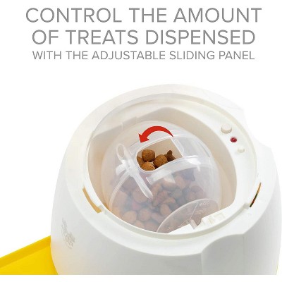 Yellow and White Dog Treat Dispenser with Remote Button