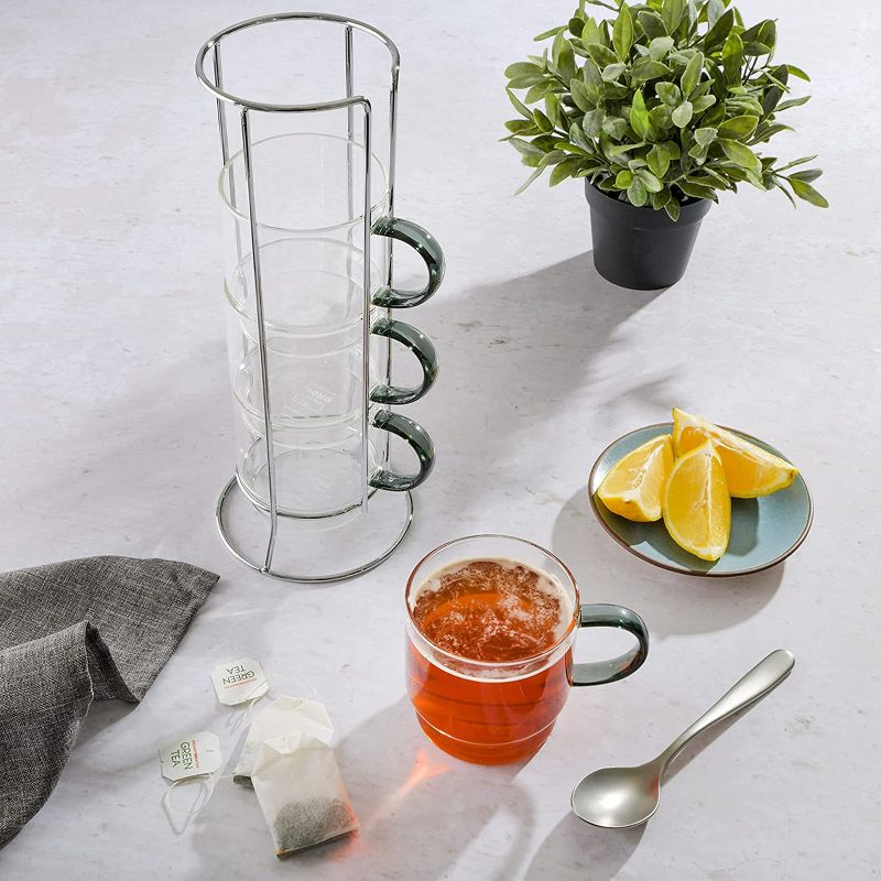 Gibson Soho Lounge 4 Piece 16 Ounce Stackable Glass Mugs With Metal Rack, 5 of 7