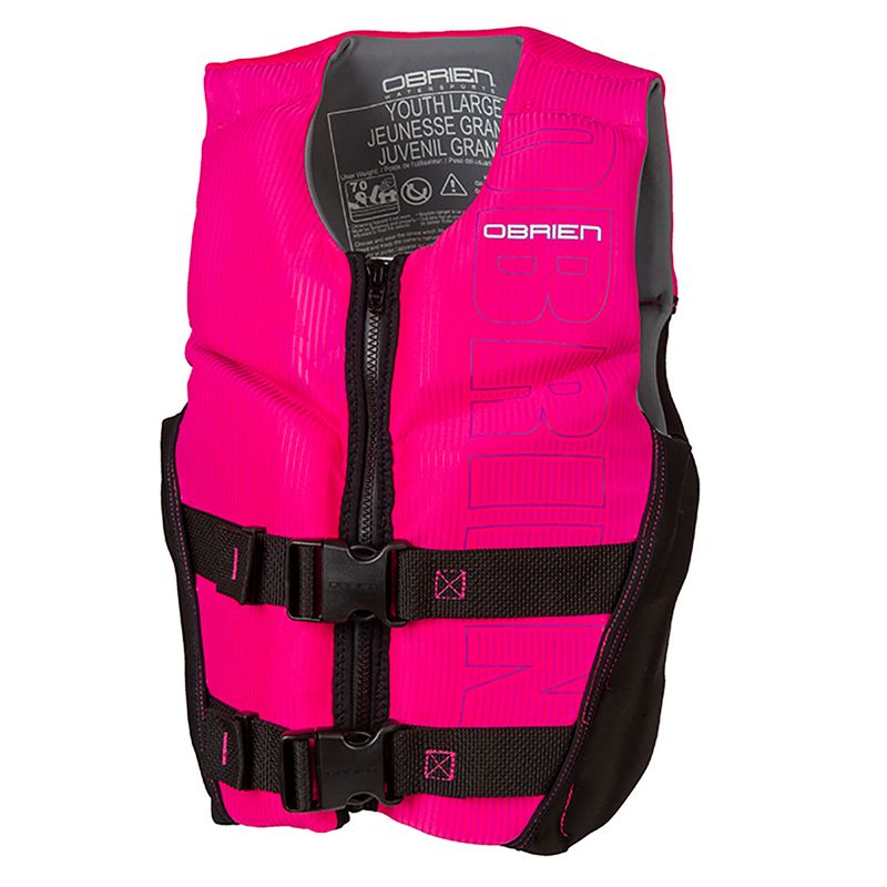 O'Brien Flex V-Back Kids USCG Type 3 Lightweight Flexible Safety Vest Life Jacket with 2 Adjustable Belts, Youth Large, Pink and Black, 5 of 6