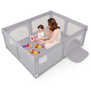 Safstar Large Baby Playpen, 75" x 59" Baby Activity Center w/Zippered Doors, Storage Bag, Indoor Outdoor Baby Play Yard Fence for 0-3 Years Old - 1 of 4