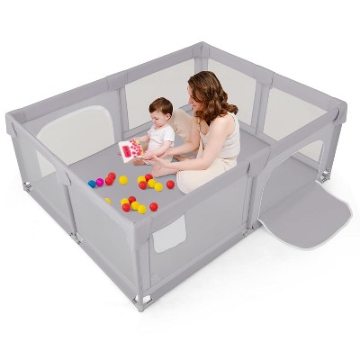 47 X47 Gray Pink Large Baby Playpen, Playpen 74x50 For Girl, Large