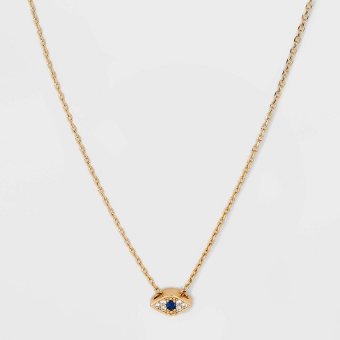 14k Gold Dipped Cubic Zirconia Evil Eye Slider Pendant Necklace