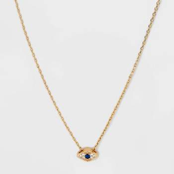 14K Gold Dipped Cubic Zirconia Evil Eye Slider Pendant Necklace - Gold