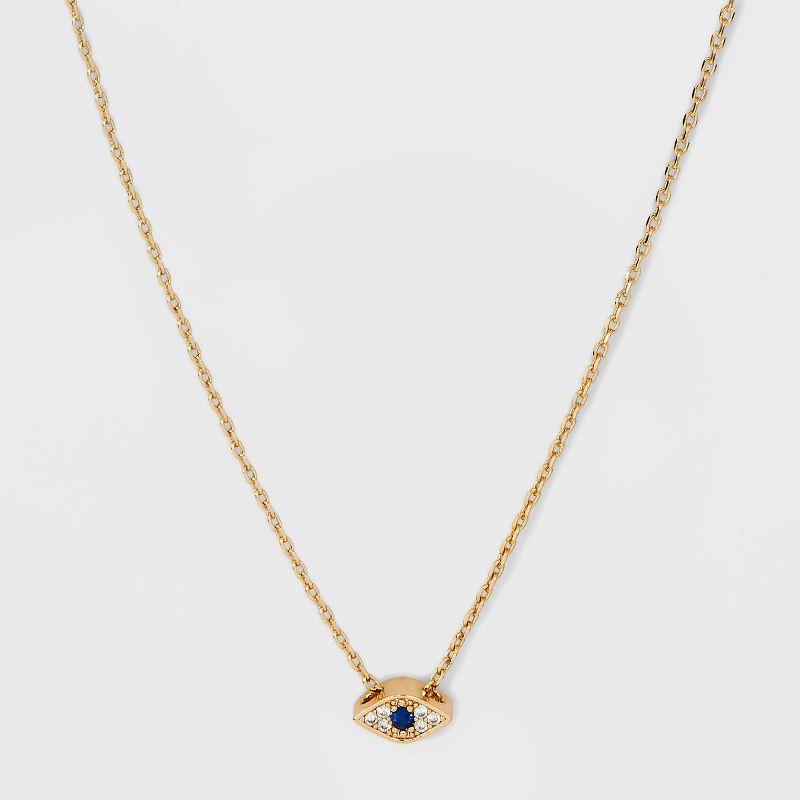 14K Gold Dipped Cubic Zirconia Evil Eye Slider Pendant Necklace - Gold, 1 of 5