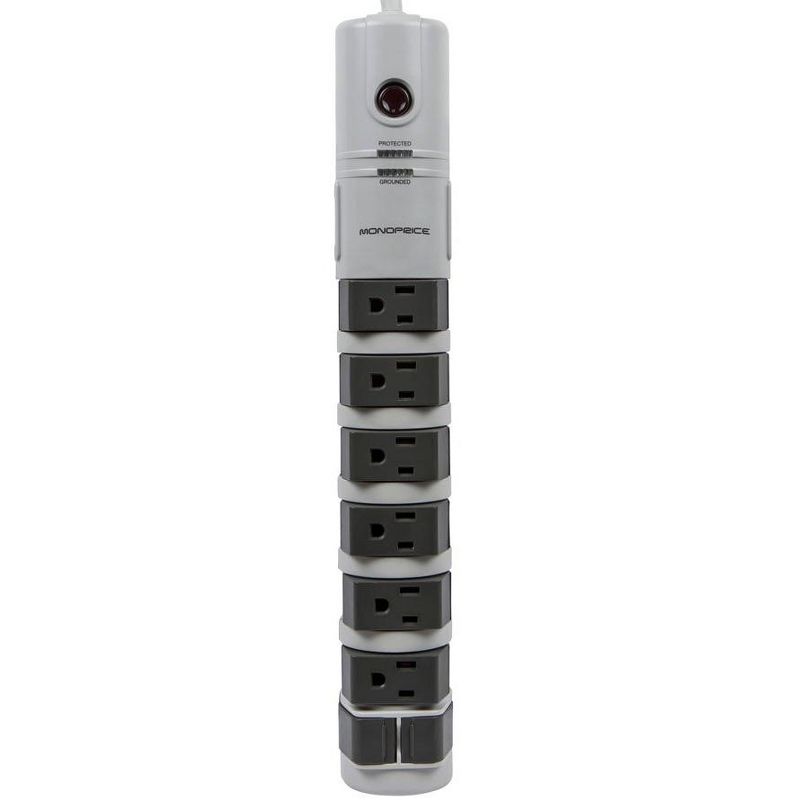 Monoprice Power & Surge - 8 Outlet Rotating Surge Strip - Gray | UL Rated 2, 160 Joules with Grounded and Protected Light Indicator, 2 of 7