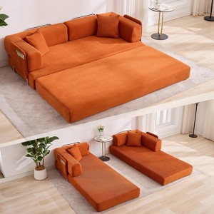 78.8" Convertible Chaise Lounge Sofa Bed, Oversized Folding Chair with Pillow, Upholstered in Soft Breathable Micro-Stripe - 1 of 4