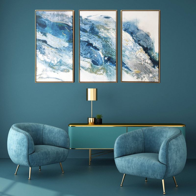 48&#34; x 30&#34; Abstract Regalite Triptych Floating Framed Wall Canvas Teal Blue - Gallery 57, 3 of 7