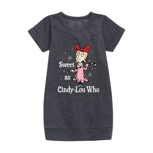- Dr. Seuss - The Grinch Sweet As Cindy Lou Who Graphic Short Sleeve Fleece Dress - 1 of 4
