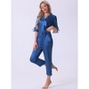 cheibear Women's Satin Silky 3/4 Sleeve Shirt with Long Pajama Pant Soft Pajama Set - 2 of 4