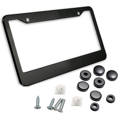 Zone Tech Metallic Aluminum License Plate Cover Frame – Classic Black Premium Quality Novelty/License Plate Frame with Black Screw Caps for Vehicles