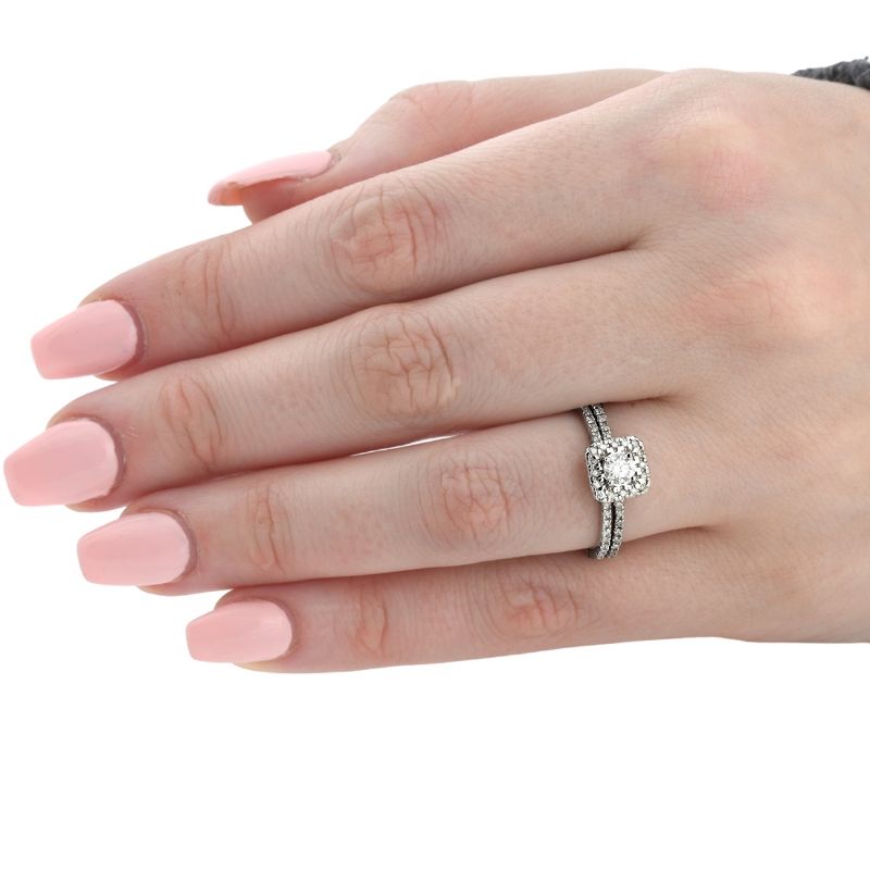 Pompeii3 5/8 Carat Cushion Halo Diamond Engagement Wedding Ring Set White Gold, 5 of 7