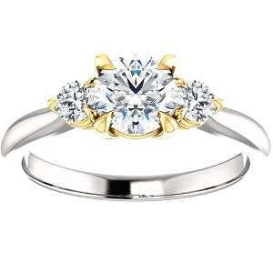 Pompeii3 1 Ct Round Diamond Three Stone 14k Gold Two Tone Engagement Anniversary Ring - 1 of 4