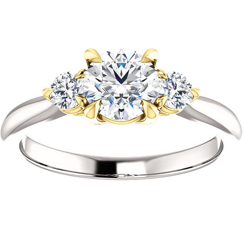 Pompeii3 1 Ct Round Diamond Three Stone 14k Gold Two Tone Engagement Anniversary Ring, 1 of 6