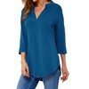 Nlife Women V Neck Solid Color Blouses Relaxed Fit 3/4 Sleeve Curved Hem Tunics Tops - 4 of 4