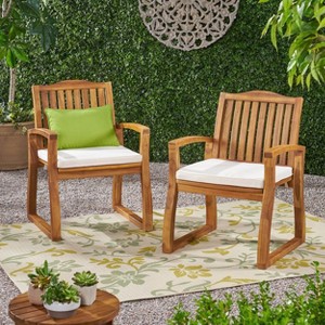 PAGED Outdoor Dining Chairs Set of 2 Wood Patio Arm Chairs with Cushions for Poolside, Garden, Backyard - 1 of 4