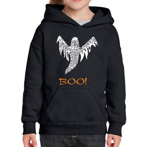 LA Pop Art Halloween Ghost - Girl's Word Art Hooded Sweatshirt - 1 of 4