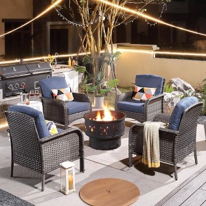 Verona 5pc Wicker Outdoor Patio Furniture Set Conversation Sofa Loveseat with a Wood-Burning Fire Pit and Cushions - 1 of 4