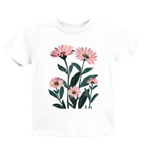 The Juniper Shop Pink Daisies Watercolor Youth Short Sleeve Tee - S - White - 1 of 4