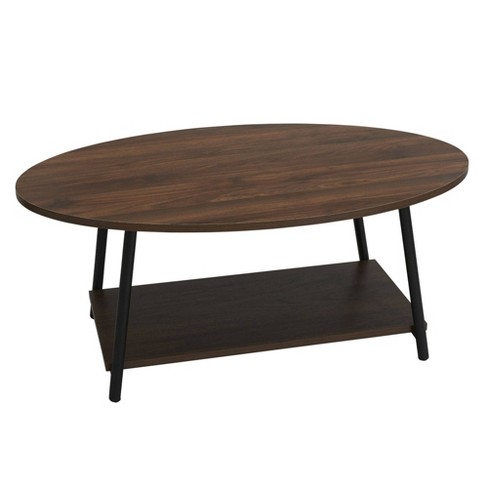 Household Essentials Jamestown Oval Coffee Table Walnut Iron Frame Particle Board Top 4 Point Leg Design Target