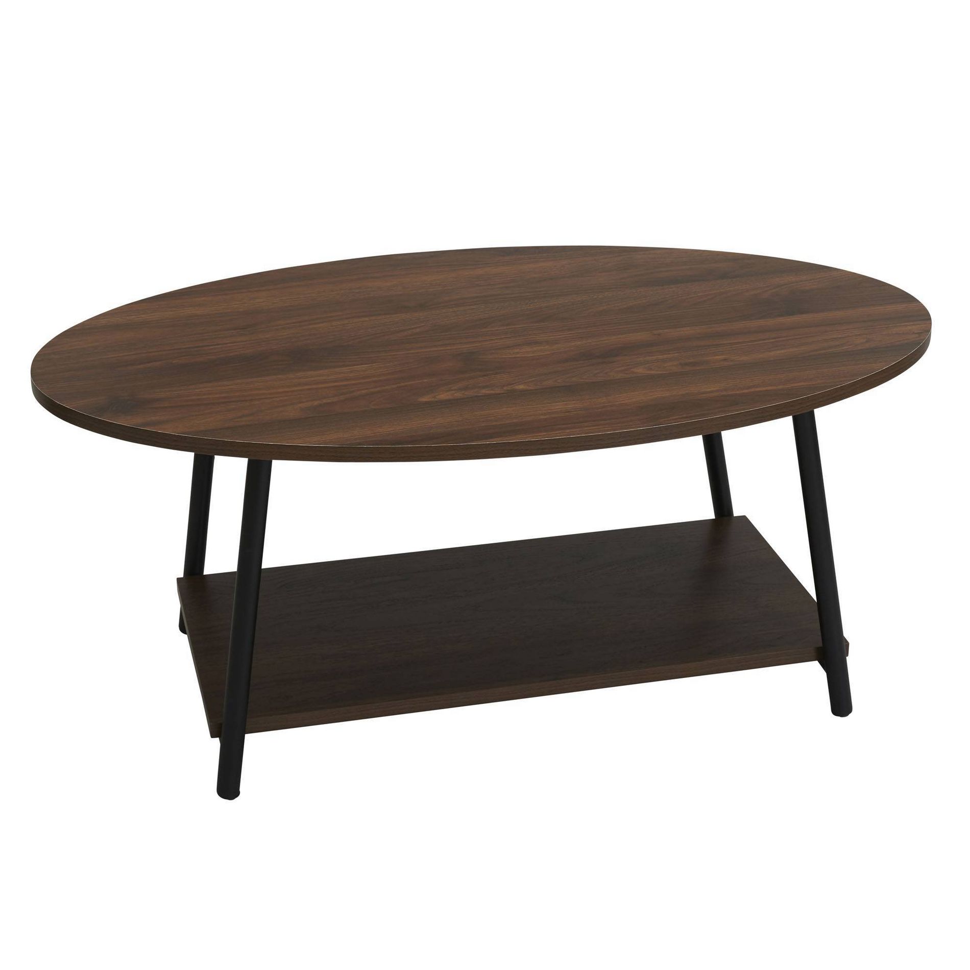 Household Essentials Jamestown Oval Coffee Table Walnut: Iron Frame, Particle Board Top, 4 Point Leg Design