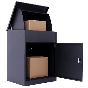 Package Delivery Box for Outside with Lock, Extra Large Mailbox Anti-Theft for Porch, Deck, Galvanized Steel Parcel Box, 17.3"x14.2"x22.8" Black - 1 of 4