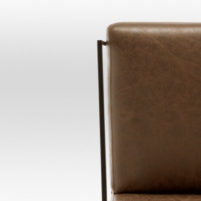 Brown Faux Leather and Metal Arm Accent Chair