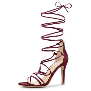 Allegra K Women's Strappy Straps Lace Up Stiletto Heel Sandals - 1 of 4